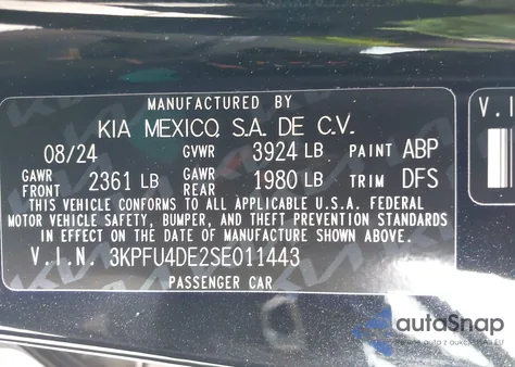 2025 Kia K4 Ex from USA, damaged, VIN 3KPFU4DE2SE011443